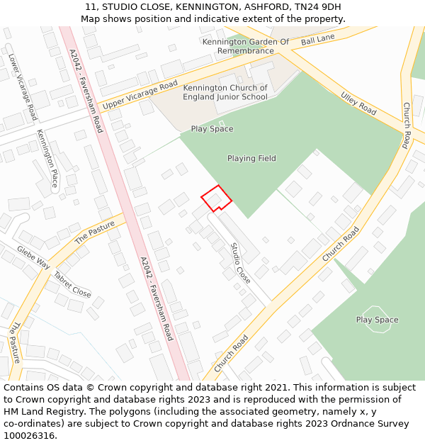 11, STUDIO CLOSE, KENNINGTON, ASHFORD, TN24 9DH: Location map and indicative extent of plot