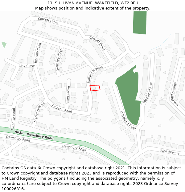 11, SULLIVAN AVENUE, WAKEFIELD, WF2 9EU: Location map and indicative extent of plot