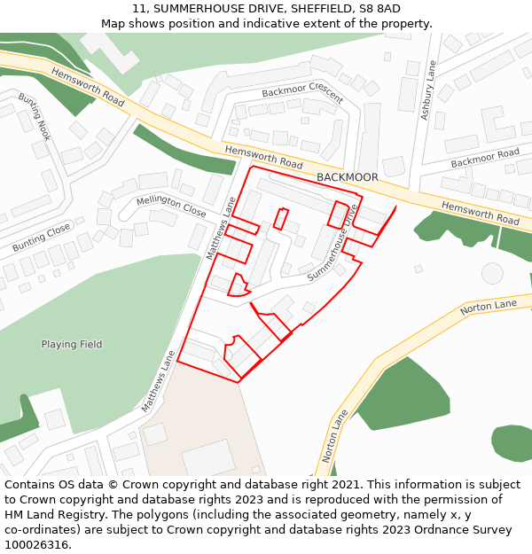 11, SUMMERHOUSE DRIVE, SHEFFIELD, S8 8AD: Location map and indicative extent of plot