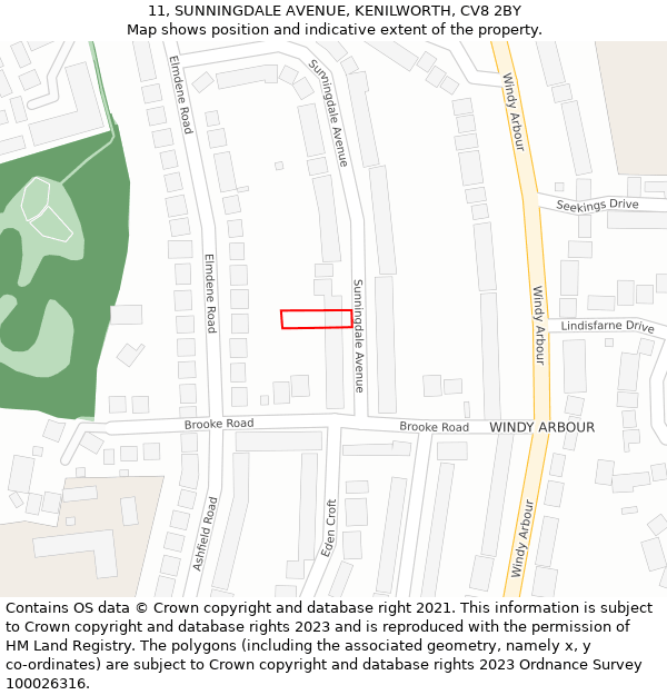 11, SUNNINGDALE AVENUE, KENILWORTH, CV8 2BY: Location map and indicative extent of plot