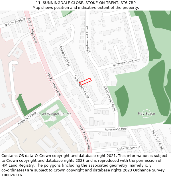 11, SUNNINGDALE CLOSE, STOKE-ON-TRENT, ST6 7BP: Location map and indicative extent of plot