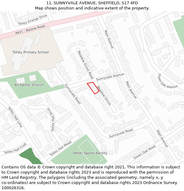 11, SUNNYVALE AVENUE, SHEFFIELD, S17 4FD: Location map and indicative extent of plot