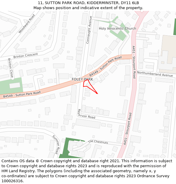 11, SUTTON PARK ROAD, KIDDERMINSTER, DY11 6LB: Location map and indicative extent of plot