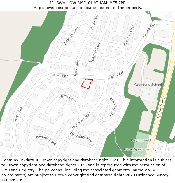 11, SWALLOW RISE, CHATHAM, ME5 7PR: Location map and indicative extent of plot