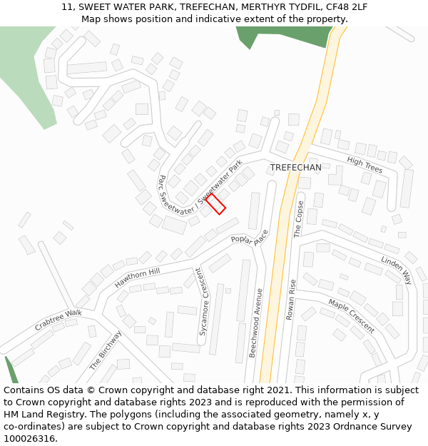 11, SWEET WATER PARK, TREFECHAN, MERTHYR TYDFIL, CF48 2LF: Location map and indicative extent of plot