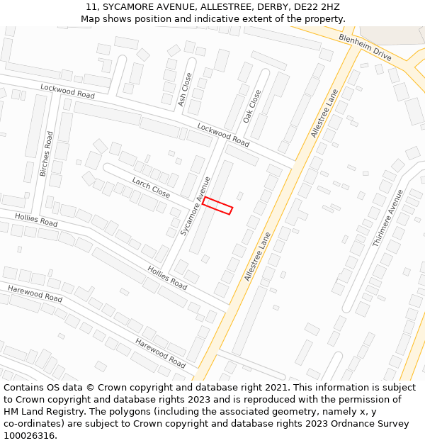 11, SYCAMORE AVENUE, ALLESTREE, DERBY, DE22 2HZ: Location map and indicative extent of plot