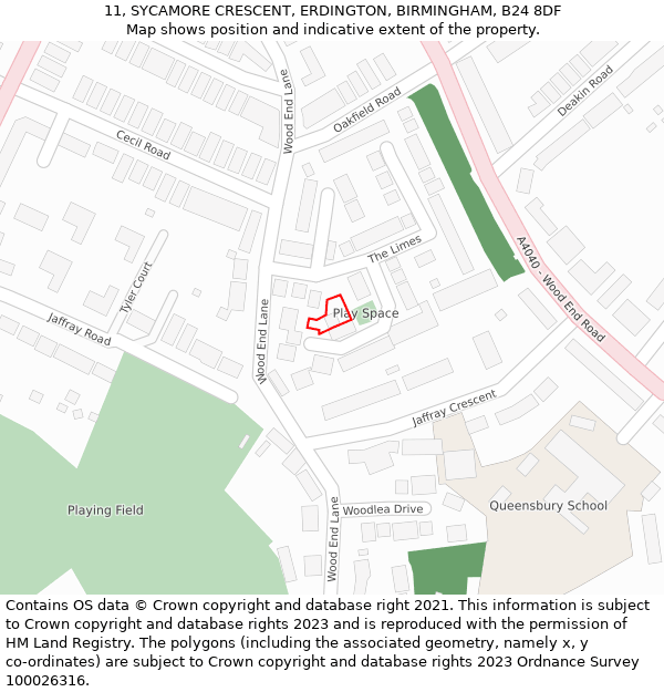 11, SYCAMORE CRESCENT, ERDINGTON, BIRMINGHAM, B24 8DF: Location map and indicative extent of plot