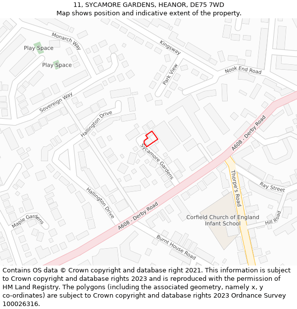 11, SYCAMORE GARDENS, HEANOR, DE75 7WD: Location map and indicative extent of plot