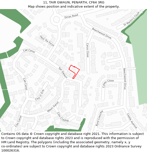 11, TAIR GWAUN, PENARTH, CF64 3RG: Location map and indicative extent of plot