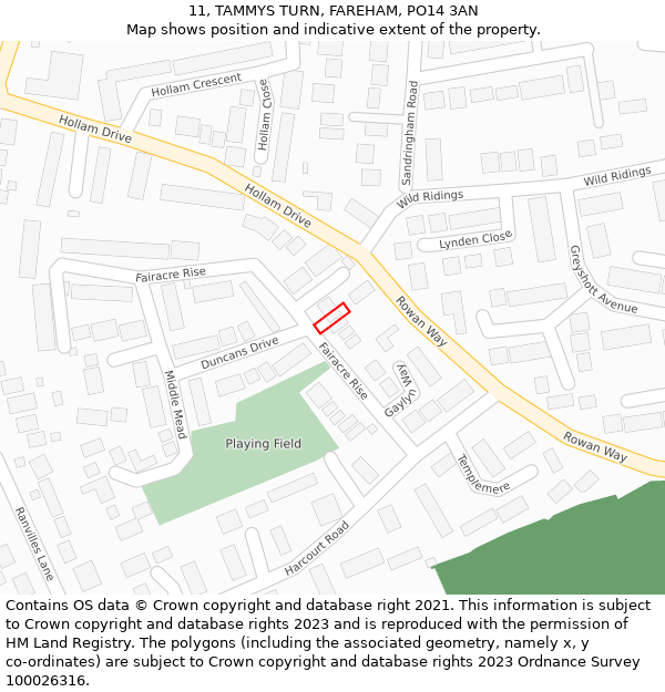 11, TAMMYS TURN, FAREHAM, PO14 3AN: Location map and indicative extent of plot