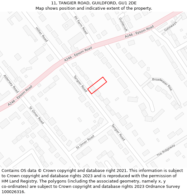 11, TANGIER ROAD, GUILDFORD, GU1 2DE: Location map and indicative extent of plot