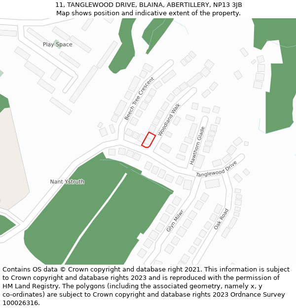 11, TANGLEWOOD DRIVE, BLAINA, ABERTILLERY, NP13 3JB: Location map and indicative extent of plot