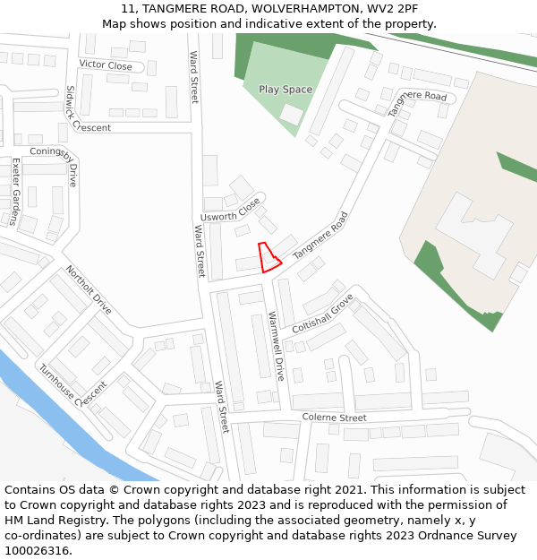 11, TANGMERE ROAD, WOLVERHAMPTON, WV2 2PF: Location map and indicative extent of plot