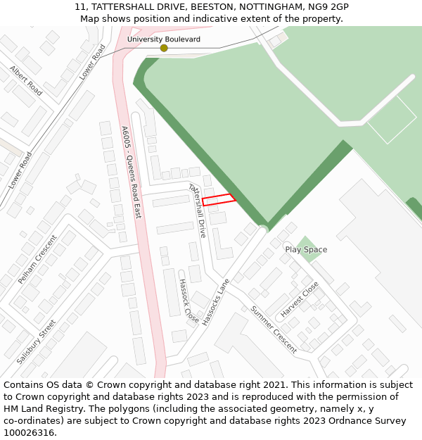 11, TATTERSHALL DRIVE, BEESTON, NOTTINGHAM, NG9 2GP: Location map and indicative extent of plot