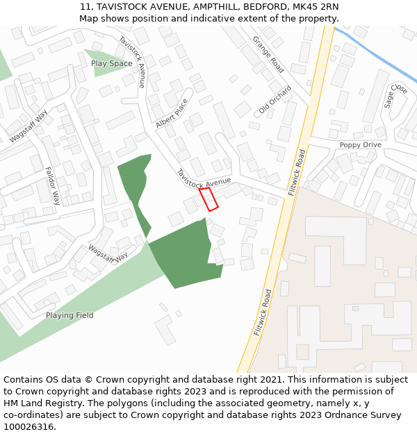 11, TAVISTOCK AVENUE, AMPTHILL, BEDFORD, MK45 2RN: Location map and indicative extent of plot