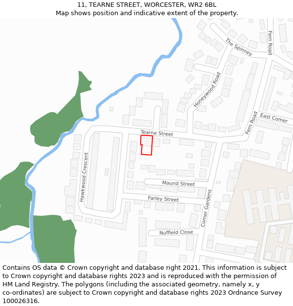 11, TEARNE STREET, WORCESTER, WR2 6BL: Location map and indicative extent of plot