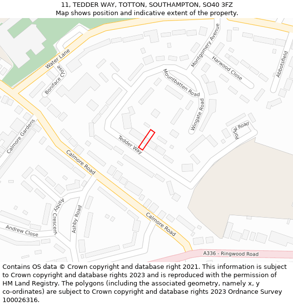 11, TEDDER WAY, TOTTON, SOUTHAMPTON, SO40 3FZ: Location map and indicative extent of plot