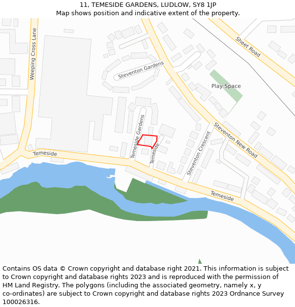 11, TEMESIDE GARDENS, LUDLOW, SY8 1JP: Location map and indicative extent of plot