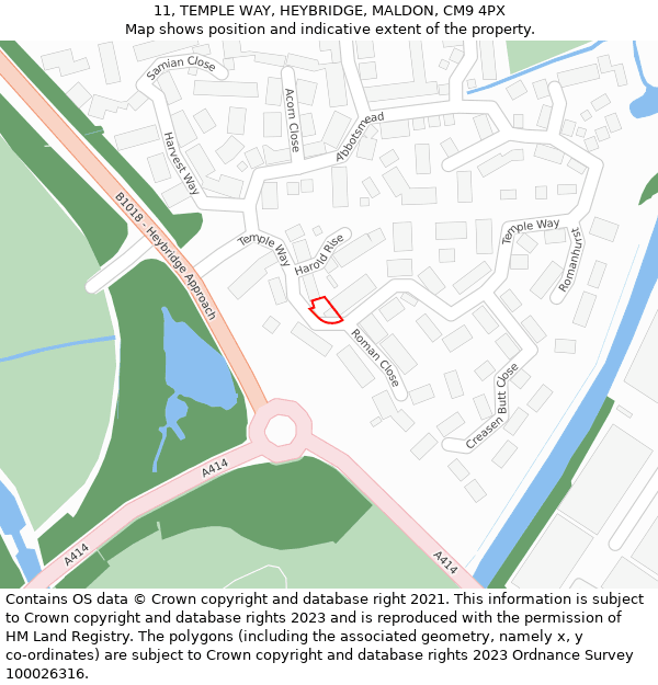 11, TEMPLE WAY, HEYBRIDGE, MALDON, CM9 4PX: Location map and indicative extent of plot