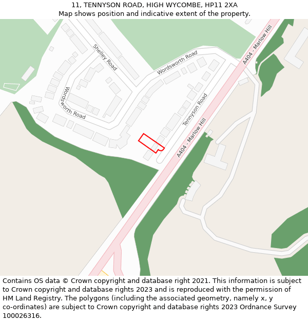 11, TENNYSON ROAD, HIGH WYCOMBE, HP11 2XA: Location map and indicative extent of plot