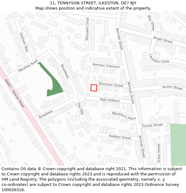 11, TENNYSON STREET, ILKESTON, DE7 8JY: Location map and indicative extent of plot