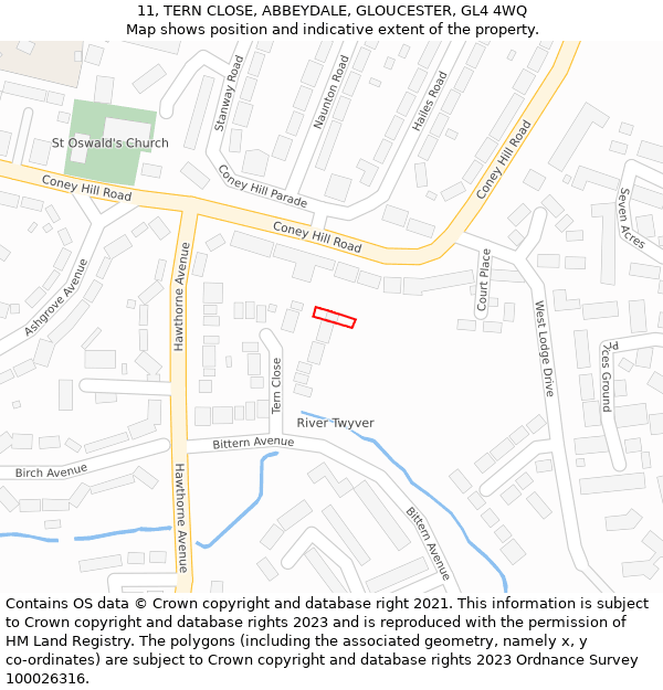 11, TERN CLOSE, ABBEYDALE, GLOUCESTER, GL4 4WQ: Location map and indicative extent of plot