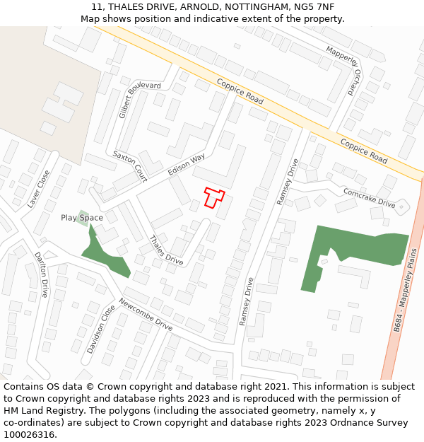 11, THALES DRIVE, ARNOLD, NOTTINGHAM, NG5 7NF: Location map and indicative extent of plot