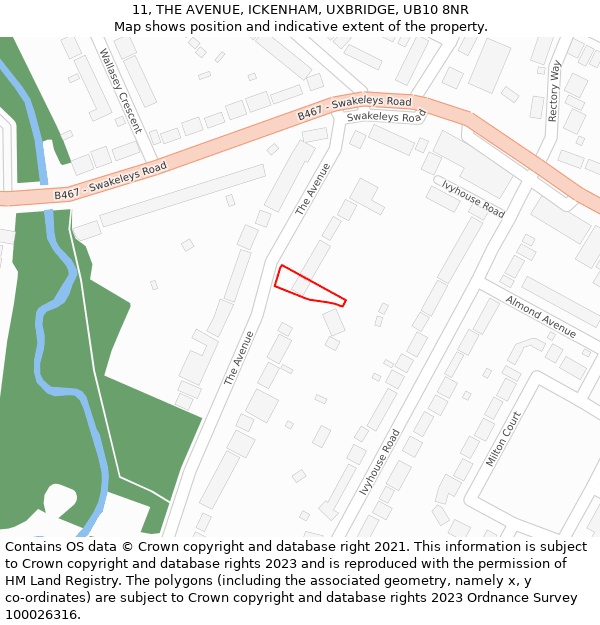 11, THE AVENUE, ICKENHAM, UXBRIDGE, UB10 8NR: Location map and indicative extent of plot