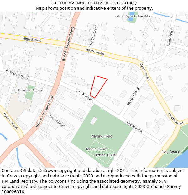 11, THE AVENUE, PETERSFIELD, GU31 4JQ: Location map and indicative extent of plot