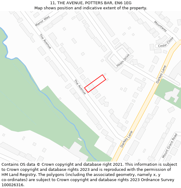 11, THE AVENUE, POTTERS BAR, EN6 1EG: Location map and indicative extent of plot