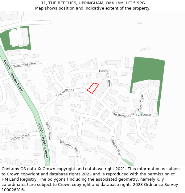 11, THE BEECHES, UPPINGHAM, OAKHAM, LE15 9PG: Location map and indicative extent of plot