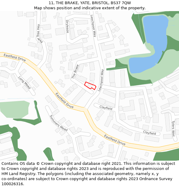 11, THE BRAKE, YATE, BRISTOL, BS37 7QW: Location map and indicative extent of plot