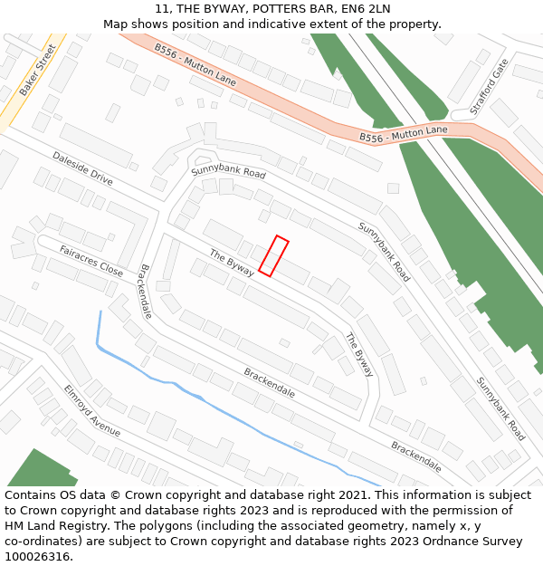 11, THE BYWAY, POTTERS BAR, EN6 2LN: Location map and indicative extent of plot