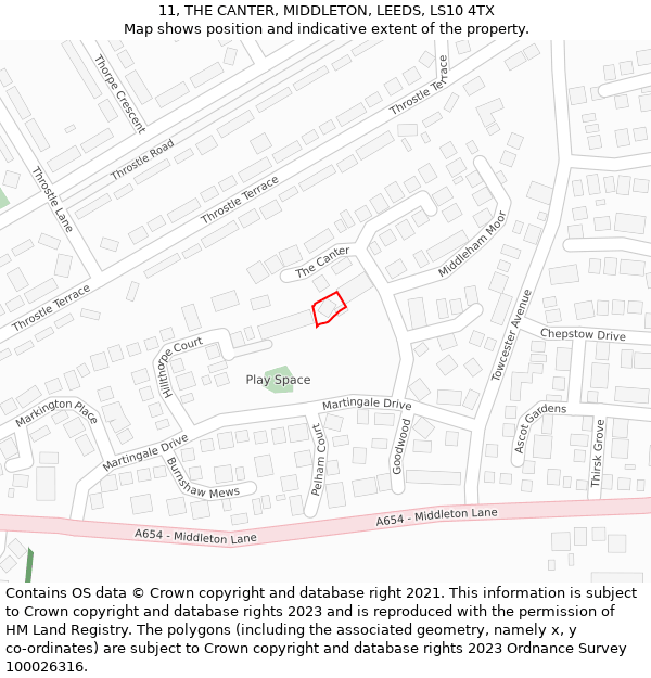 11, THE CANTER, MIDDLETON, LEEDS, LS10 4TX: Location map and indicative extent of plot