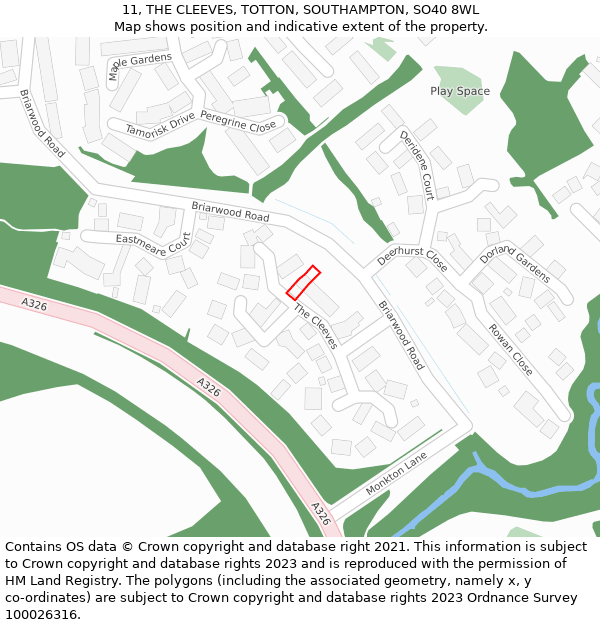 11, THE CLEEVES, TOTTON, SOUTHAMPTON, SO40 8WL: Location map and indicative extent of plot