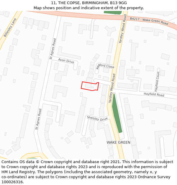 11, THE COPSE, BIRMINGHAM, B13 9GG: Location map and indicative extent of plot