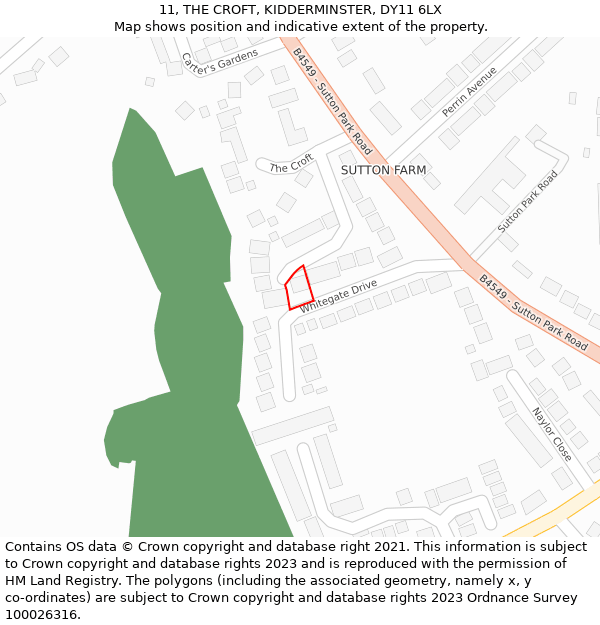 11, THE CROFT, KIDDERMINSTER, DY11 6LX: Location map and indicative extent of plot