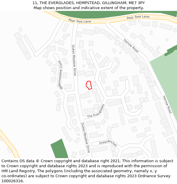 11, THE EVERGLADES, HEMPSTEAD, GILLINGHAM, ME7 3PY: Location map and indicative extent of plot