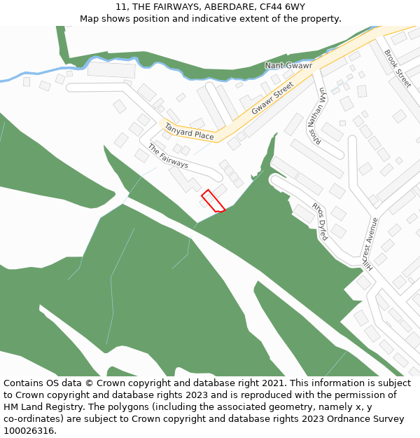 11, THE FAIRWAYS, ABERDARE, CF44 6WY: Location map and indicative extent of plot