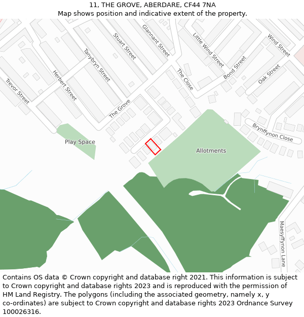 11, THE GROVE, ABERDARE, CF44 7NA: Location map and indicative extent of plot