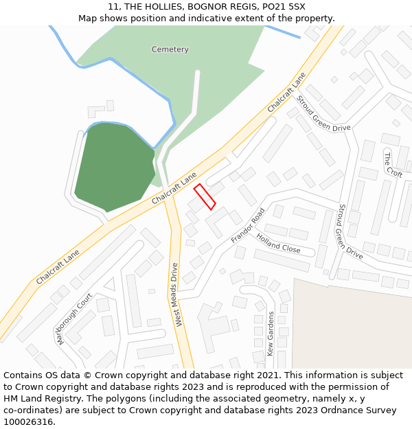 11, THE HOLLIES, BOGNOR REGIS, PO21 5SX: Location map and indicative extent of plot