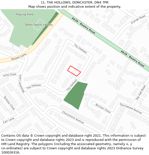 11, THE HOLLOWS, DONCASTER, DN4 7PR: Location map and indicative extent of plot