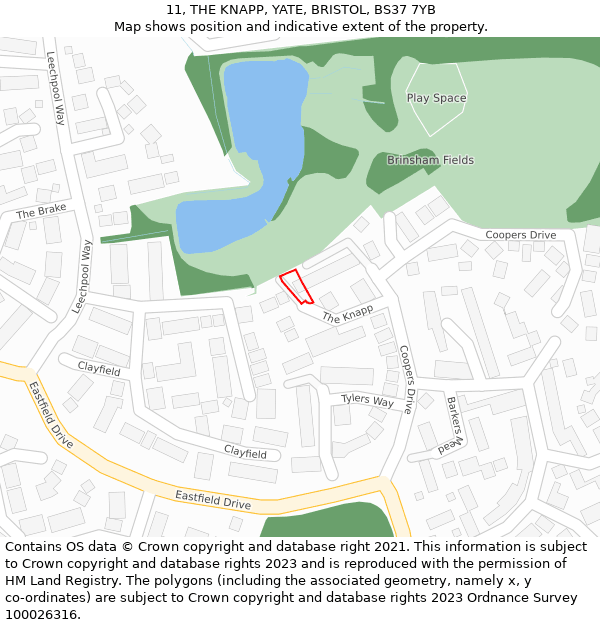 11, THE KNAPP, YATE, BRISTOL, BS37 7YB: Location map and indicative extent of plot