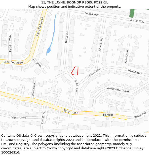 11, THE LAYNE, BOGNOR REGIS, PO22 6JL: Location map and indicative extent of plot