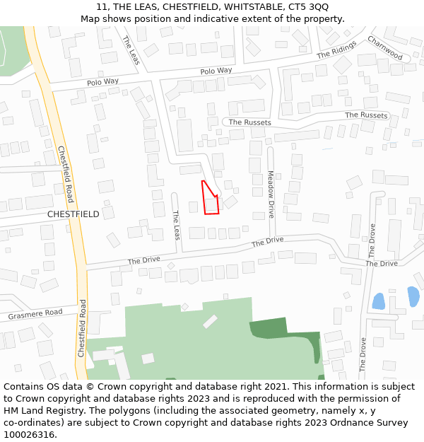 11, THE LEAS, CHESTFIELD, WHITSTABLE, CT5 3QQ: Location map and indicative extent of plot