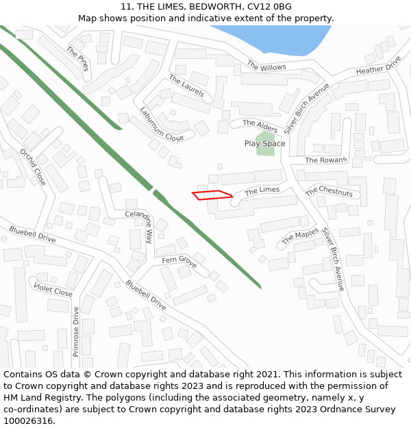 11, THE LIMES, BEDWORTH, CV12 0BG: Location map and indicative extent of plot