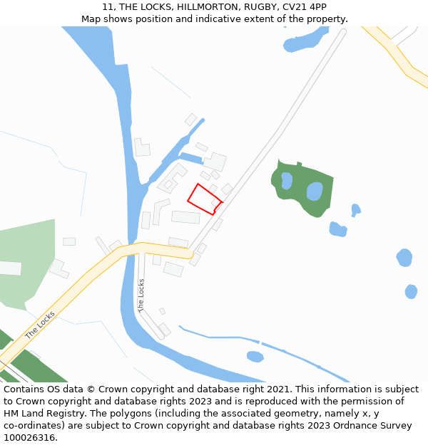 11, THE LOCKS, HILLMORTON, RUGBY, CV21 4PP: Location map and indicative extent of plot