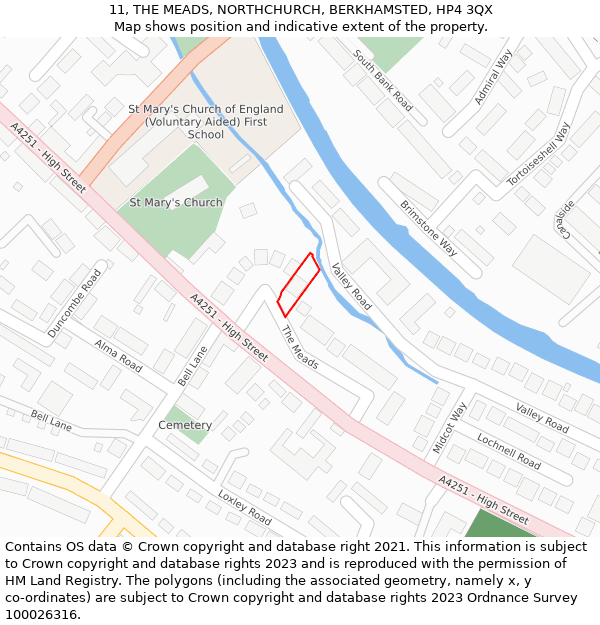 11, THE MEADS, NORTHCHURCH, BERKHAMSTED, HP4 3QX: Location map and indicative extent of plot