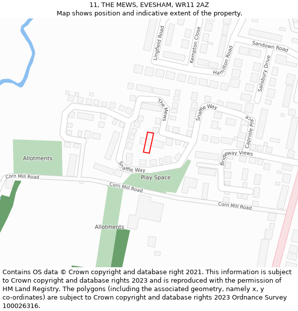 11, THE MEWS, EVESHAM, WR11 2AZ: Location map and indicative extent of plot