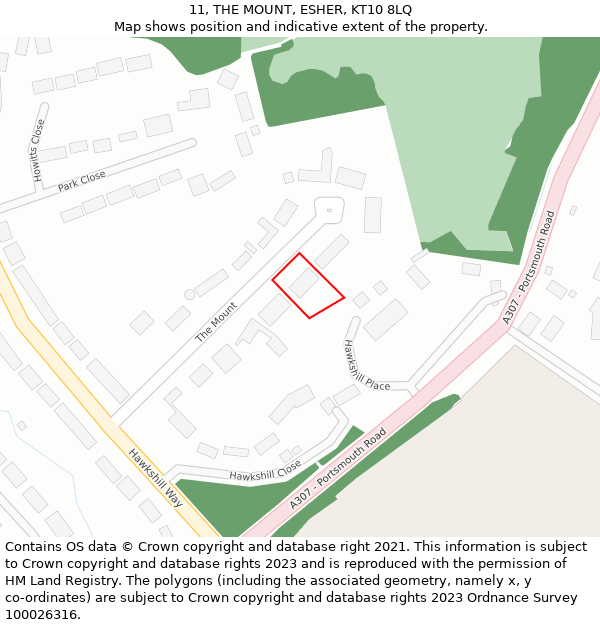 11, THE MOUNT, ESHER, KT10 8LQ: Location map and indicative extent of plot